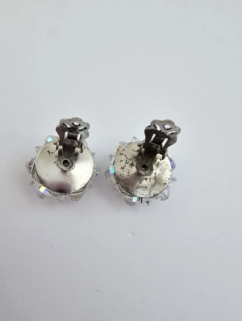 Vintage Laguna AB Crystal Bead Cluster Clip On Earrings Signed Mid Century​